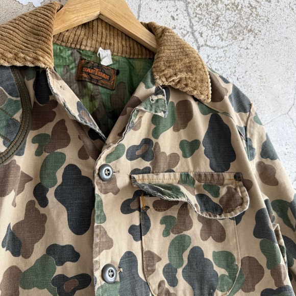 Vintage 70s SafTBak Duck Camo Hunting Jacket Men L Frog Skin Corduroy Field Coat - Picture 2 of 12